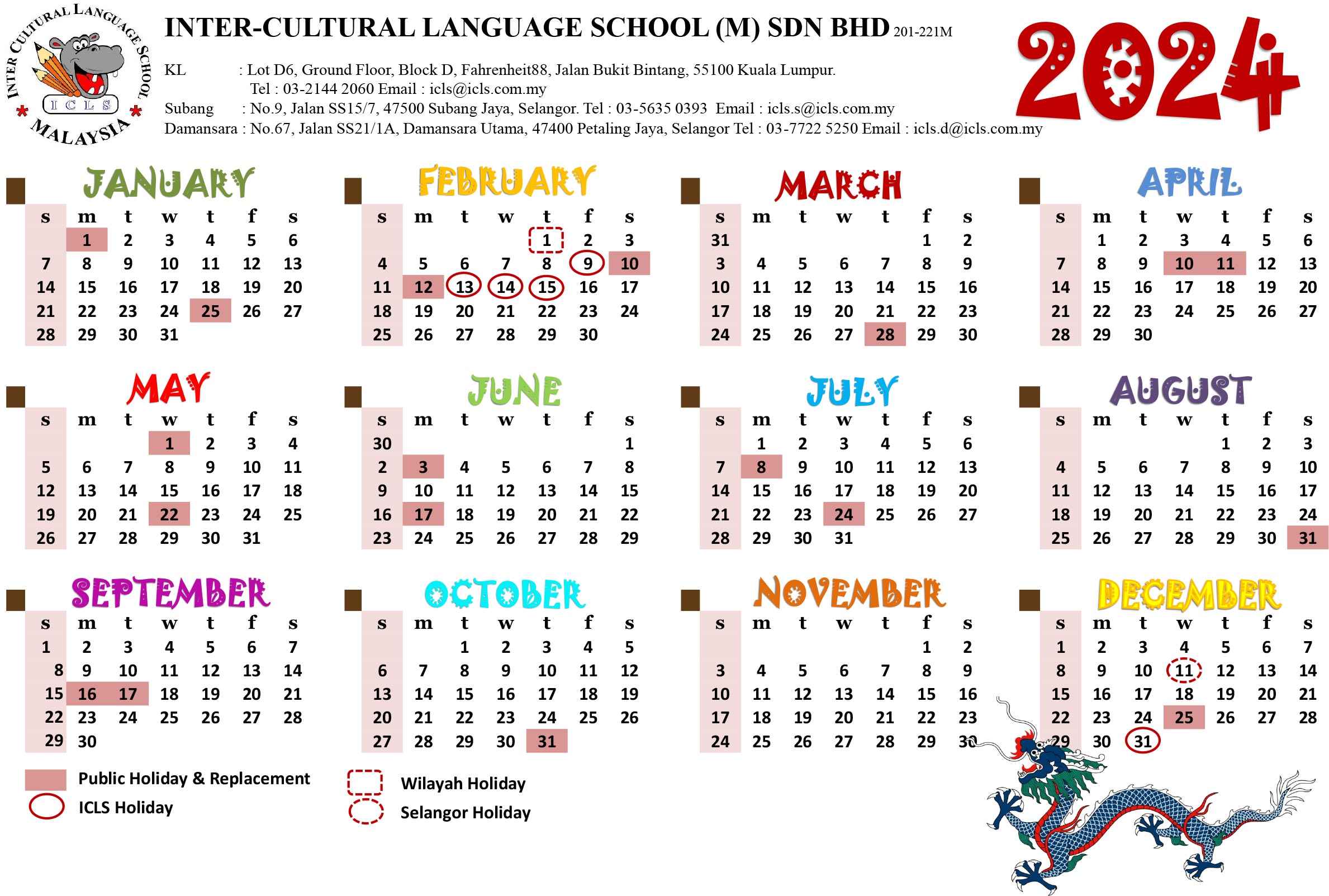 2024Calendar—classroom—A3 ICLS InterCultural Language School